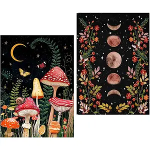 2 Pack  Painting Kits for Adults,5D DIY Mushroom Forest Full Drill Round Art  with Moon  Art  for  Wall Decor  Dotz Inch12x16