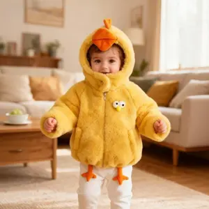 Baby Boy Fall Winter Thickened Fleece Hood Chick Style Coat Toddler Girl Jacket Infant Cute Casual Outerwear Outfit