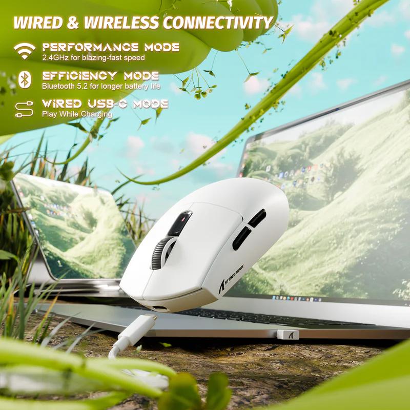 ATTACK SHARK G3 Tri-mode Wireless Gaming Mouse 25000 DPI Ultra Lightweight PixArt PAW3311Sensor, Broadcom Esport MCU, HUANO Microswitches, 2.4G Wireless/Bluetooth/Wired, Dual-Layer Mouse Feet