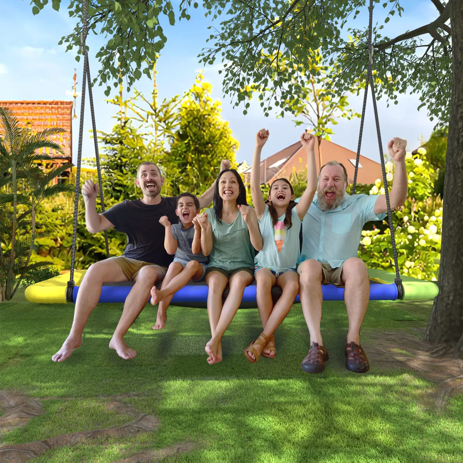 60'' Rectangle Platform Tree Swing for Kids and Adults, Giant Flying Swing with Adjustable Hanging Strap, Waterproof Textilene Fabric Tear & UV Resistant, Swings Set for Backyard Garden
