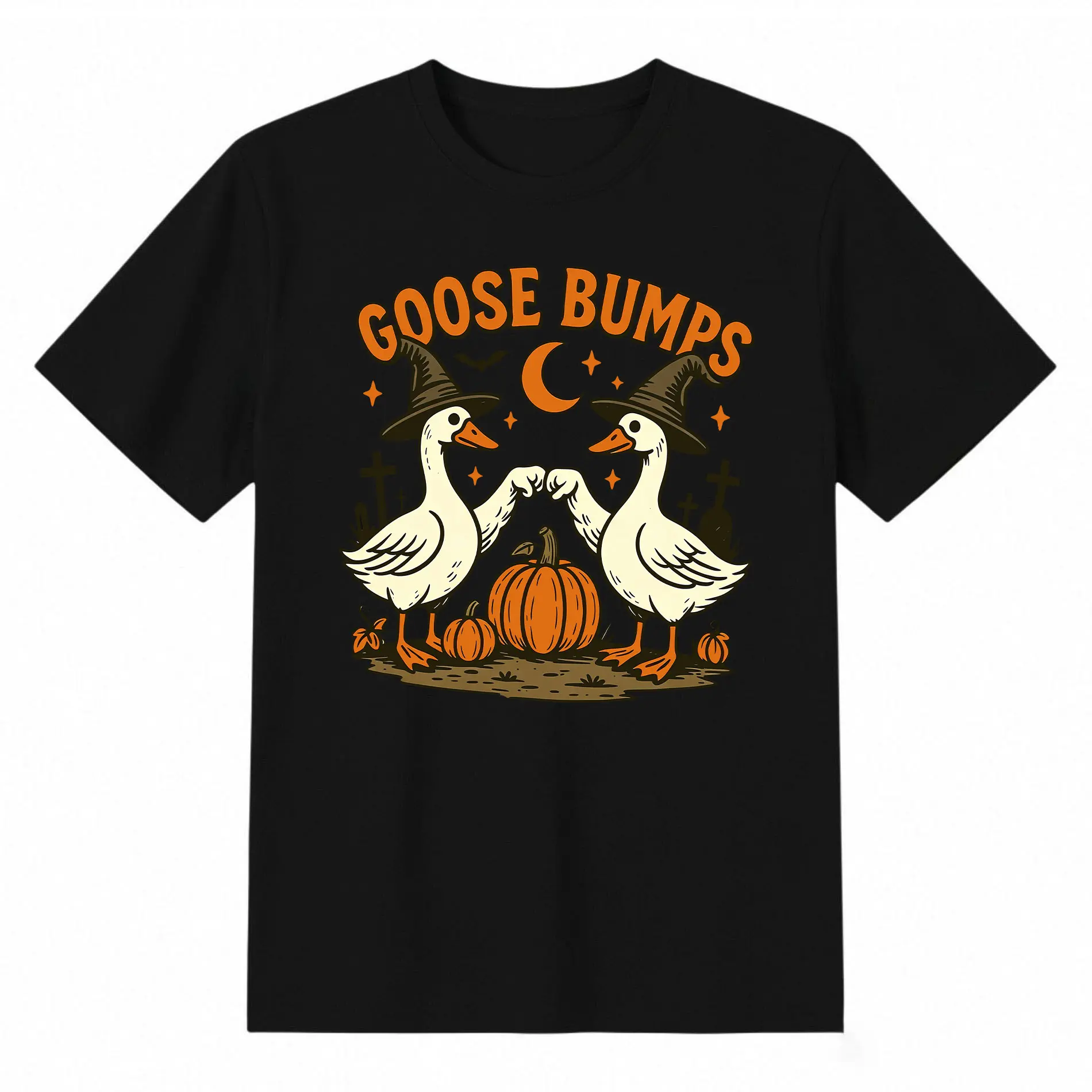 Goose Bumps Halloween T-Shirt, Witch Goose Clipart, Cute Goose Halloween Design, Fist Bump Geese Sublimation, Fall Pumpkin Goose T-Shirt