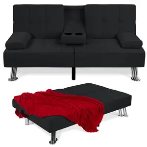 Best Choice Products Modern Linen Convertible Futon Sofa Bed w/ Removable Armrests, Metal Legs, Cupholders Best Choice Products Modern Linen Convertible Futon Sofa Bed w/ Removable Armrests, Metal Legs, Cupholders