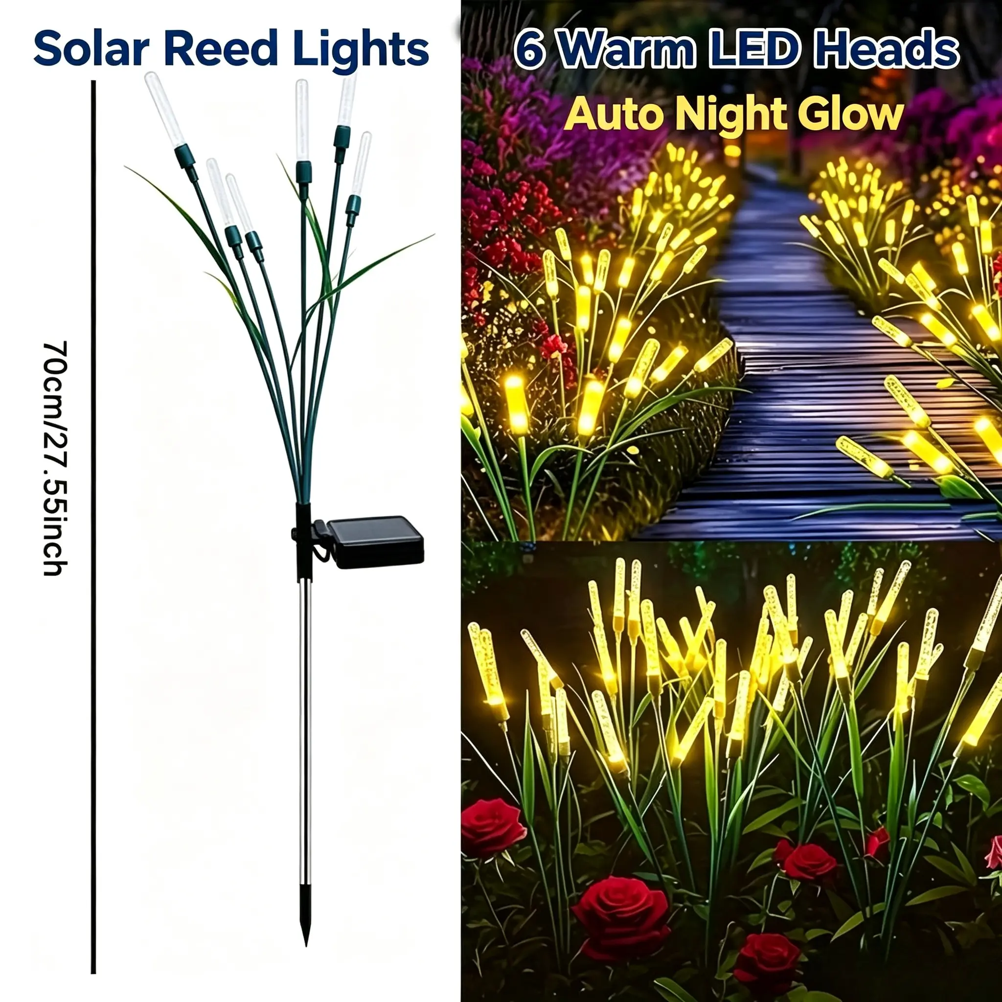 Outdoor Solar Firefly Reed Light – Warm White LED Landscape Stake, Waterproof, Auto On/Off, Garden Decor for Lawns, Paths, and Yard Landscaping