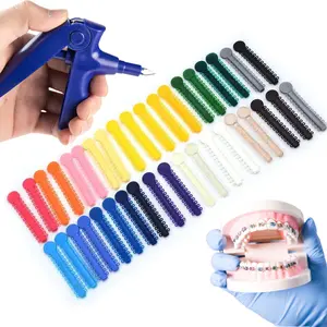 1040 PCS Multicolor Orthodontic Ligature Ties with Ligature Gun, Hypoallergenic Elastic Rubber Bands, Professional Ergonomic Ligation Tool Set for Dental Braces