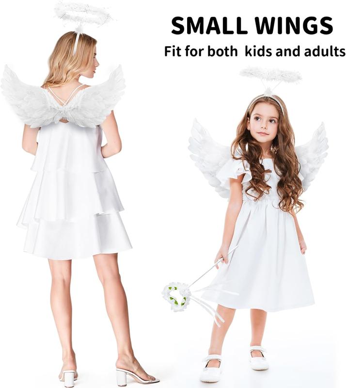Angel Wings and Halo Set - Feathered Angel Halo Headband, Angel Wings and Wand - Halloween Costumes
