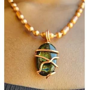 Dark Labradorite Chunky Ball Chain Crystal Necklaces,  Gemstone Pendant Necklace, Spiritual Jewelry, Mystical, Protective, Calming Stone [Made-to-Order]