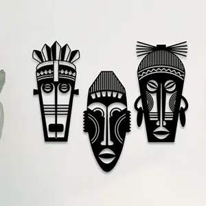 3 Piece African Mask Decor, Tribal Symbol Metal Wall Art, Abstract Face Bohemian Home Decoration, Perfect for Parties and Events