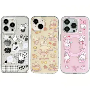 Kawaii Miffy Magnetic Magsafe Clear Case iPhone 17/16/15/14/13/12/11 Samsung S22 S23 S24 S25 A Series NOTE Series shockproof protective cover gift cute cartoon design