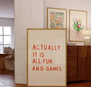 It Is All Fun And Games Print Retro Typography Wall Art Red Poster Trendy Dorm Decor Digital Download Gift