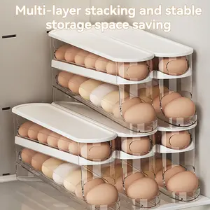 1 Count FIFO Space Saving Rolling Egg Holder Fridge Storage Boxes, Egg Holder for Fridge, Kitchen Essentials, Stackable Double Layer Egg Organizer for Refrigerator, Countertop & More, 2025 Dealsforyoudays