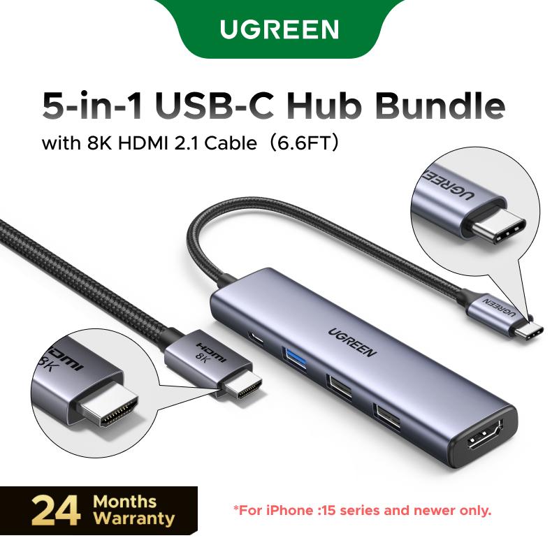 UGREEN USB C Hub 5 in 1 Multiport Adapter（HDMI Cable Not Included) Revodok 105 4K HDMI, 100W Power Delivery, 3 USB-A Data Ports, USB C Dongle for MacBook Pro/Air, iPad Pro, iMac, iPhone 16 Pro/Pro Max, XPS, Thinkpad,DealsForYouDays