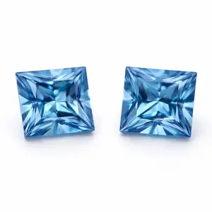 Lab Blue Spinel: 8mm Princess Cut Pair 4.5ctw