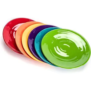 11-Inch Melamine Plates (Set of 6) - Unbreakable and  Plastic Dinnerware with Ceramic Feel, Stackable and Dishwasher-Safe - Versatile for  Meals (Multicolor)