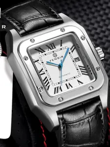 New Square Business Men's Watch, Fashion Casual Quartz Analog Watch, Pin Fastening, Mineral Glass, Gift for Young Men, Business Leather Watch
