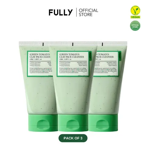 [Official Shop] Green Tomato Clay Mask Cleanser (Pack of 3) - Korean Vegan Foam Facial Cleanser, Daily Exfoliate, Sebum & Clogged Pore Care, Soothing, Gentle, Moisturizing Vitamin-Infused Cleansing for Sensitive Skin