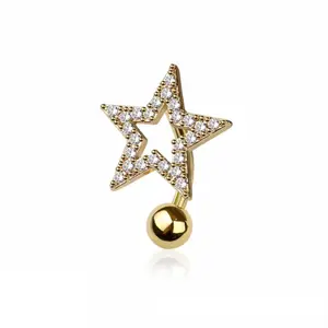 Statement Gold Reverse Star Belly Ring for Navel Piercing, Belly Rings for Women, Belly Piercings (Top Mount Belly Ring)