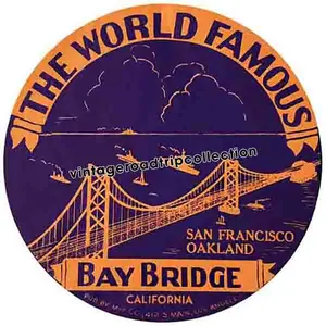 Vintage Bay Bridge san Francisco Oakland Golden Gate California CA  bumper sticker travel decal