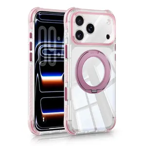 Ice crystal rotating bracket magnetic four corners anti fall phone cases iphone17 Pro Max 16 for iPhone case silicone soft shell TPU+PC shockproof