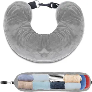 Travel Neck Pillow for Airplane with Fillable Clothing Space, Multi-Functional Plush U-Shaped Travel Pillow, Comfortable Support for Journeys
