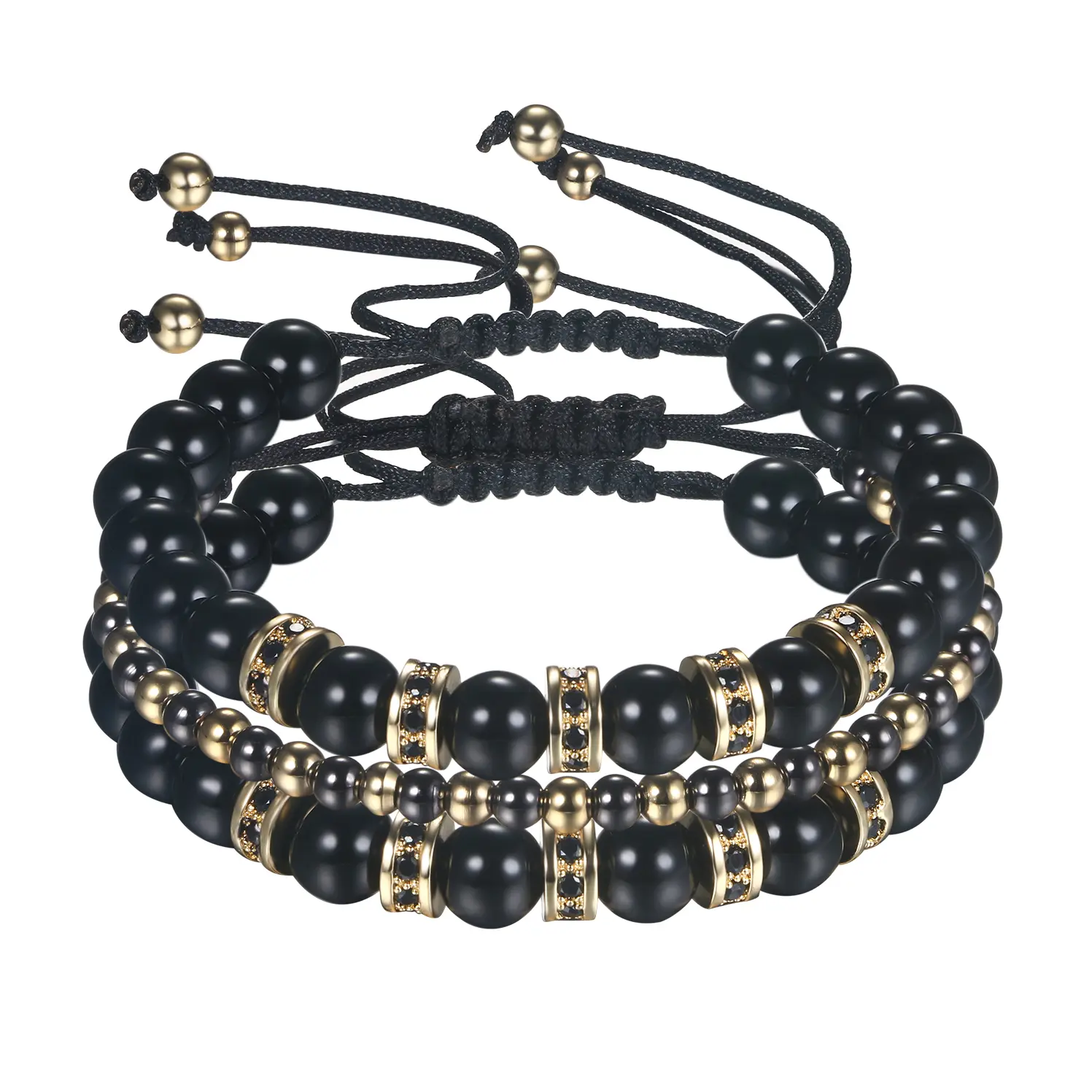 OIDEA Men's 3-Piece Buddha Stone Bracelet Set - Layered Elastic Stretch Jewelry, Adjustable Size & Mixed Stone Design for Spiritual Use, Elastic Stretch Bead, Natural Stone Character