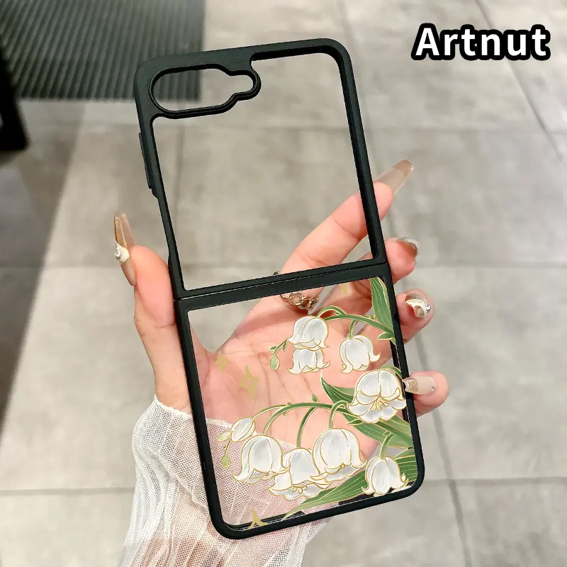 Lily of the Valley Grace Pattern Silicone TPU Phone Case for Z Flip 7-6-5-4, Durable Acrylic Phone Accessory with Double Protection, Camera Lens Cover, Transparent Accessories, Foldable
