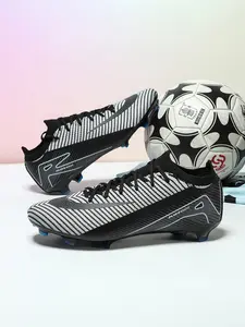 Unisex White-Blue-Pink Soft Sole Soccer Shoes: Comfort Light Trend, High-Elastic Cushion, Breathable Knit, Stud Grip. For Daily Training/Long Runs Football Cleats