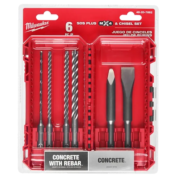 Milwaukee 48-20-7662 6pc. SDS Plus MX4™ 4-Cutter & Chisel Kit