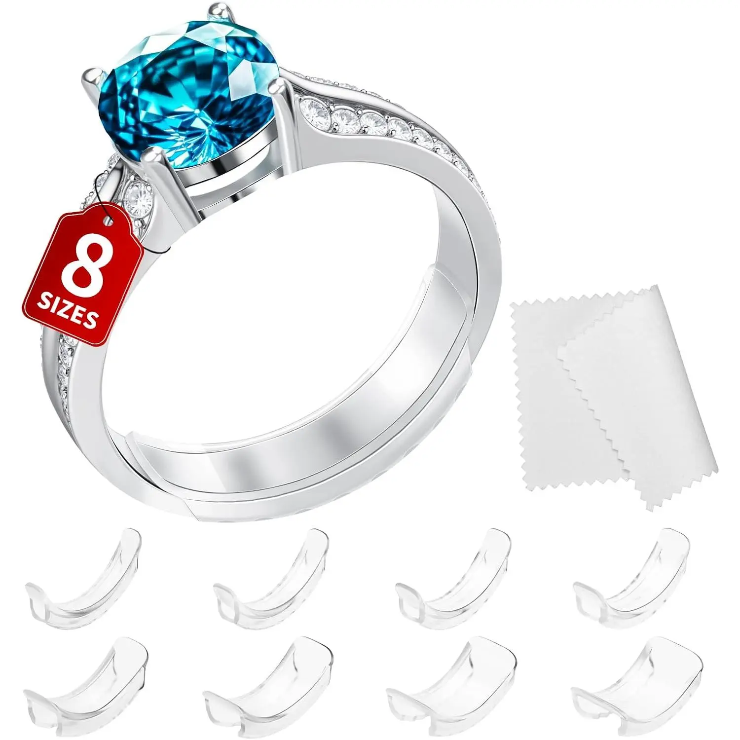 Ring Sizers for Loose Rings - 8 Pack Invisible Guards Resizer for Men and Women, Use 8 Width Sizes Easy-Clip Ring Adjuster, Spacers & Tighteners, Fit Almost Any Rings, Fits Bands Width to 1-8mm