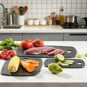 Household imitation marble pattern classification cutting board three piece set, safe and odorless food grade material, with hanging hole design, suitable for home cooking, complementary food production, and daily ingredient cutting and matching