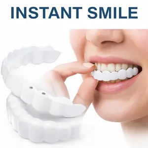 Instant Smile Comfort Fit Flex Teeth - Upper and Lower Matching Set, Bright White Shade! Fix Your Smile at Home Within Minutes!