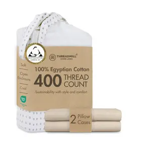 Threadmill Pillow Cases Set of 2 | Certified 100% Egyptian Cotton - 400 Thread Count, Solid