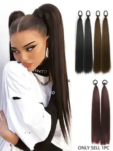 2 Piece Long Straight Ponytail Extensions with Elastic Band, Synthetic Extensions, Synthetic Soft Hairpieces, Multifunctional DIY Braided Hairpiece, Fashionable Loop Braid, Suitable for Women Girls