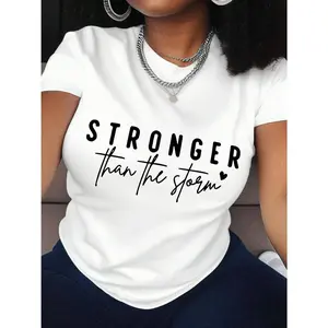 Elegant Women's Heart and Letter Printed Round Neck Short Sleeve T-Shirt Perfect for Casual Daily Wear and All Seasons