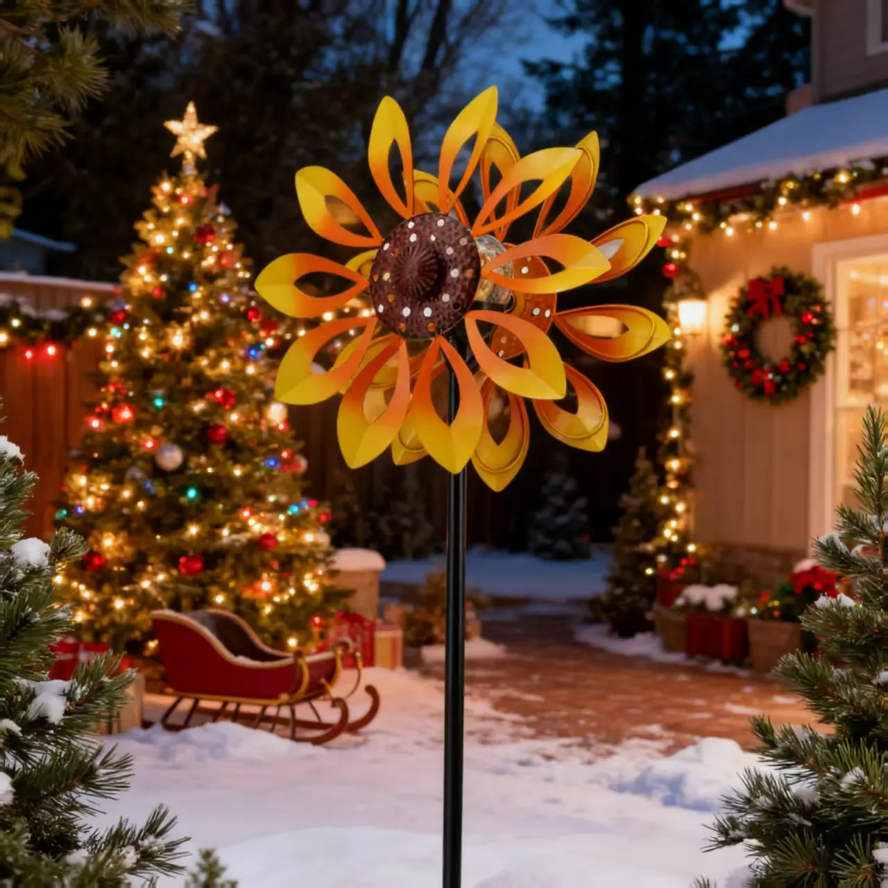 Solar-Powered Windmill Light Outdoor Garden Décor with Color