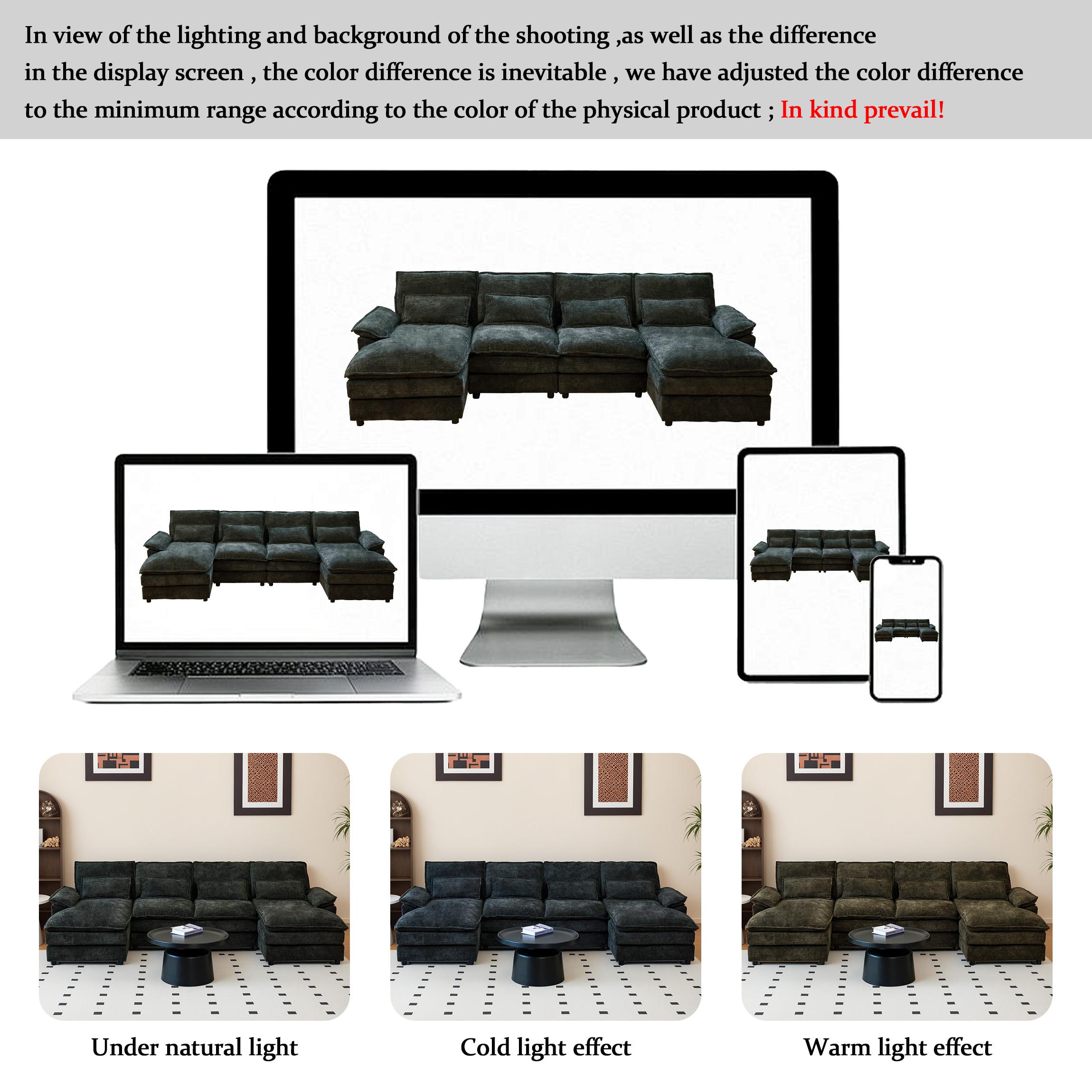 110" Modular Sectional Sofa Cloud Couch with Double Chaise Lounge, U Shaped Chenille Upholstered Leisure Sofa&Couches with Memory Foam and Waist Pillows for Living Room Office