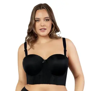 Women's Non-slip Full Bust and Full Figure Supportive Seamless Foam Padded Strapless Longline Bra and Bustier Top,Breathable and Gathering