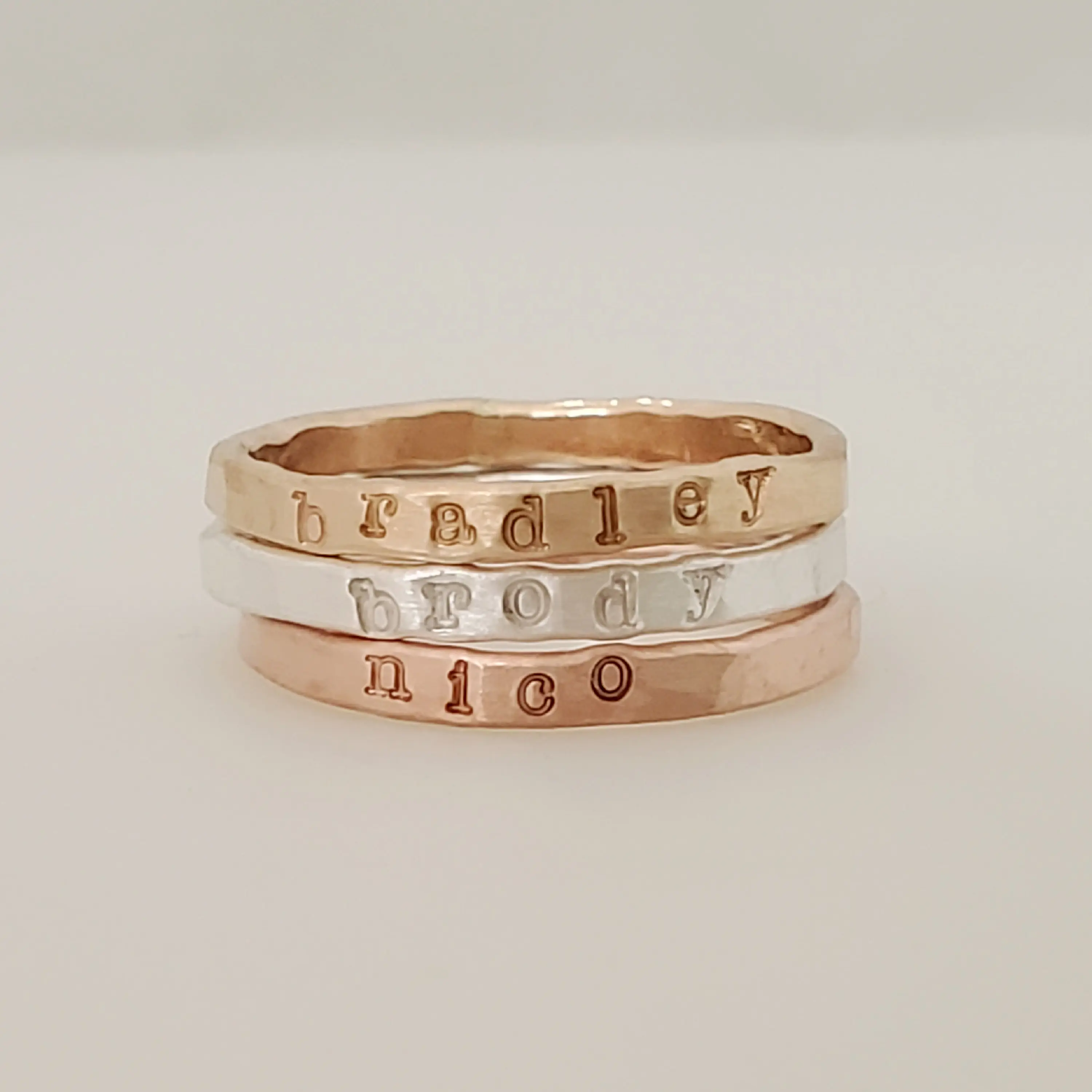 Going Golden Hand Stamped Name Ring 14K Gold Filled 2mm Stackable Band Personalized Minimalist Jewelry for Women Men