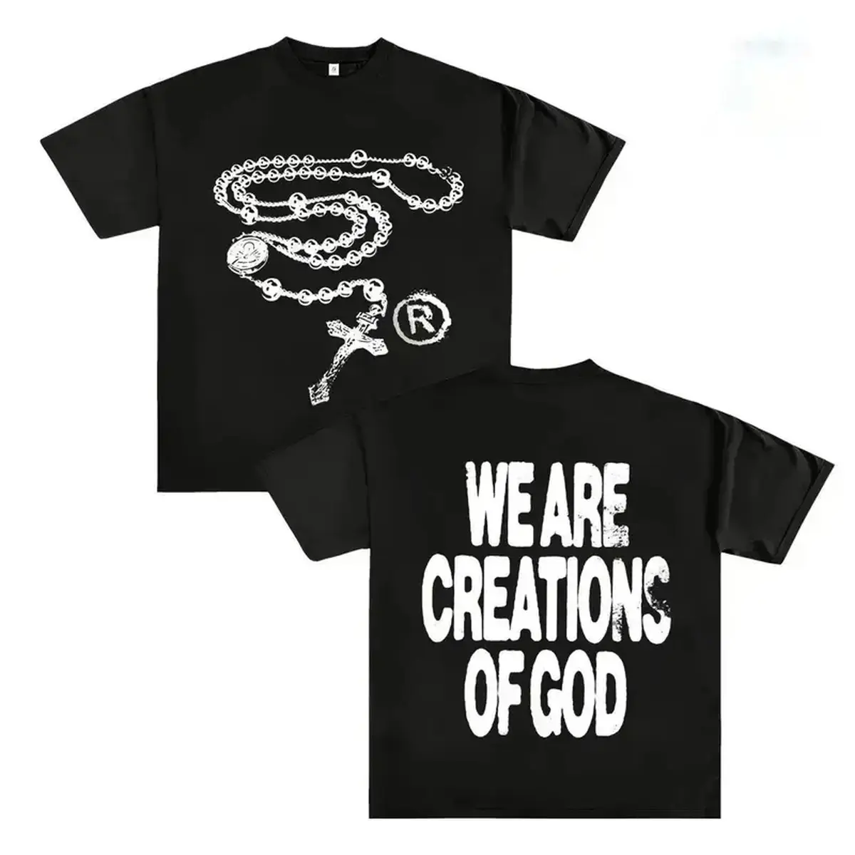 Men's Short-Sleeve Loose-Fit Graphics T-Shirt - Cross Necklace Print, Seamless Menswear Top, Casual All-Season Young College Street Style Unisex Boxy Fit Heavyweight Tee
