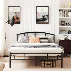 Queen Bed Frame With Under Bed Storage - Noise Free Metal Bed Frame, No Box Spring Needed, 12.4" Height Platform Bed Frame Easy Assembly,Black Rotating Mirror Vanity