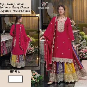 Women's Heavy Chinon designer Lehenga 3pcs Suit size 44 with heavy Embroidery Work Sharara Salwar