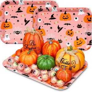 3 Pack Halloween Square Reusable Melamine Serving Platters Cute Halloween Kids Birthday Party Supplies,13 x 10 Inch Halloween Pumpkin Ghost Spider Serving Trays Halloween Kids Party Supplies