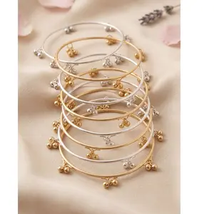 4 Pc Kashmiri Ghungroo Bangles Set, Gold & Silver Tone Indian Wedding Jewelry