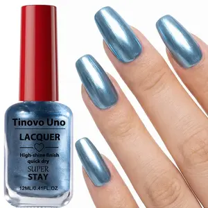 Tinovo Uno 12ml Metallic Ice Blue Nail Polish, high-gloss mirror finish, smooth, quick-drying and long-lasting, alcohol-free formula, easy to apply and durable, nail care product