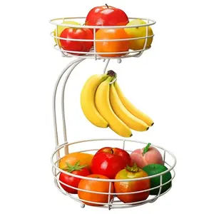 Auledio 2-Tier Fruit Vegetables Basket Bowl Storage With Banana Hanger,Pure White