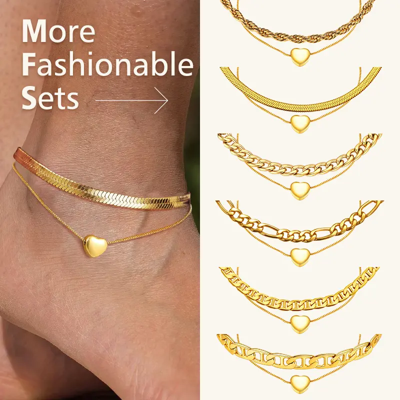 FindChic Heart Ankle Bracelets Stainless Steel Golden Chain Anklets With  Chain Bracelets Anklets Beautiful Summer Jewelry Combo Unisex For Women Girlfriend Lovers Men Boyfriend Boys Teens Father's Day Holiday Birthday Party Gift Box, Trendy Jewelry, Eleg