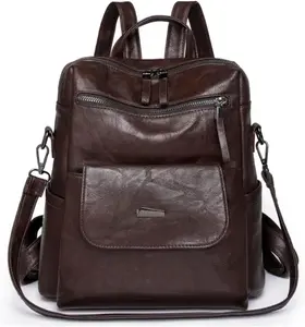 Backpack Purse for Women, Leather Back pack Purse, Fashion Anti Theft Backpack, Multipurpose Lightweight Waterproof Shoulder Bag Handbag, Chocolate