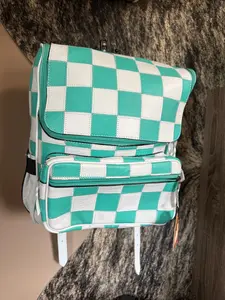 Turquoise checkered backpack