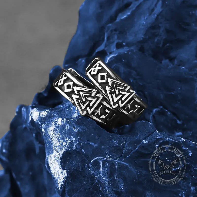 GTHIC Valknut Rune Stainless Steel Viking Hoop Earrings, Ancient Viking-Inspired Artificial Gemstone Jewelry for Daily Wear or Special Occasions