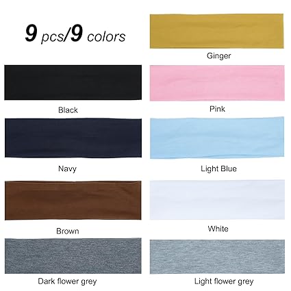 9 PCS MultiColor Workout Headbands for Women – Soft Stretch Cotton for Girls, Gym Headbands Stay in Place for Gym, Yoga & Makeup 9 PCS MultiColor Workout Headbands for Women – Soft Stretch Cotton for Girls, Gym Headbands Stay in Place for Gym, Yoga & Makeup