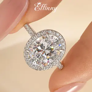 Effinny Oval Cut 3.5ct Halo Engagement Ring, 925 Sterling Silver Promise Ring for Women, 5A Cubic Zirconia Bridal Ring for Wedding, Party, Travel